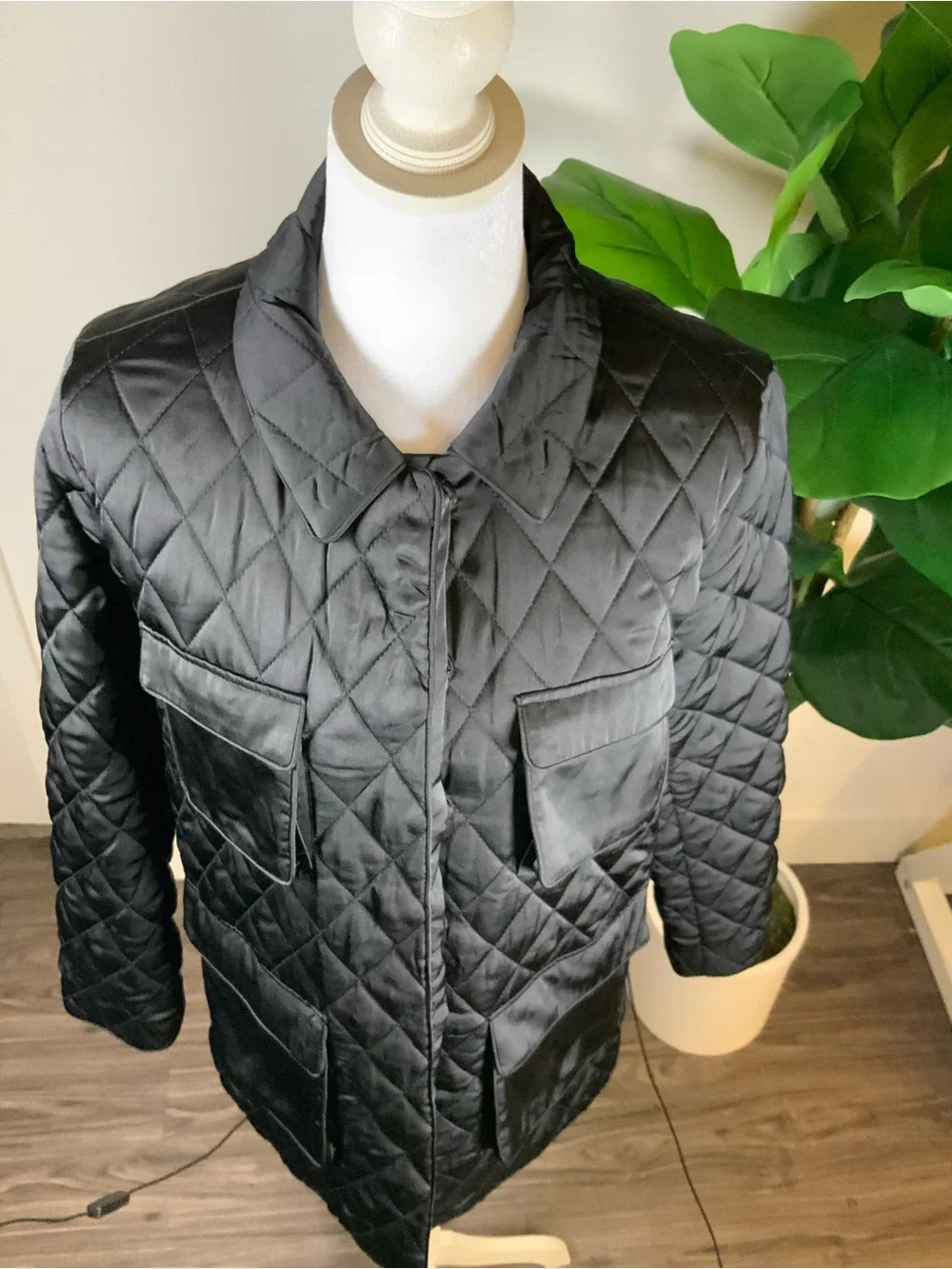 DR2 Black Quilted Pocket Puffer Coat